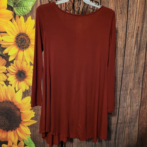 Merlot Long Sleeve Asymmetrical Dress - Picture 3 of 5